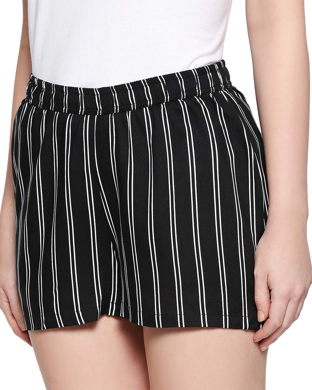 Shop Women's Black Striped Rayon Shorts-Back