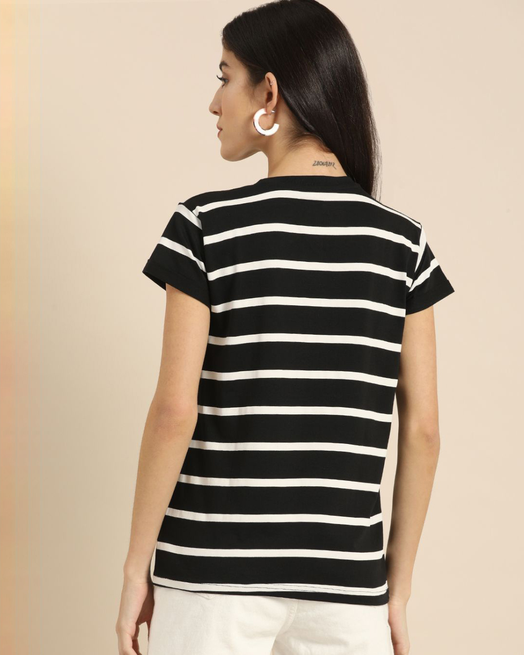 Shop Women's Black Striped T-shirt-Back