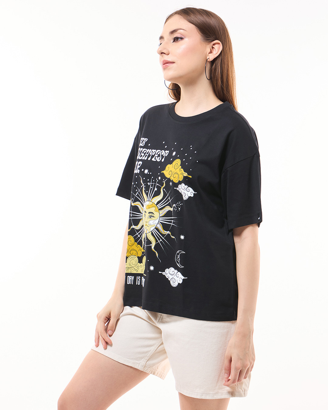 Shop Women's Black Sunday Graphic Printed Oversized T-shirt-Back