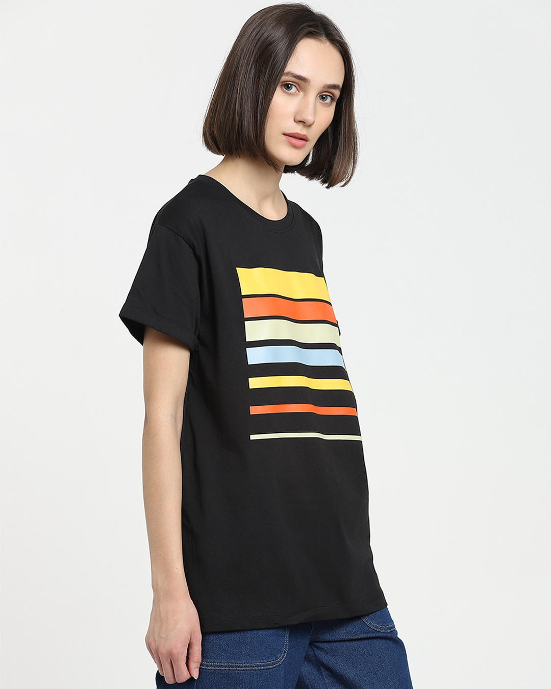 Shop Women's Black Sunset Color Block Boyfriend T-shirt-Back