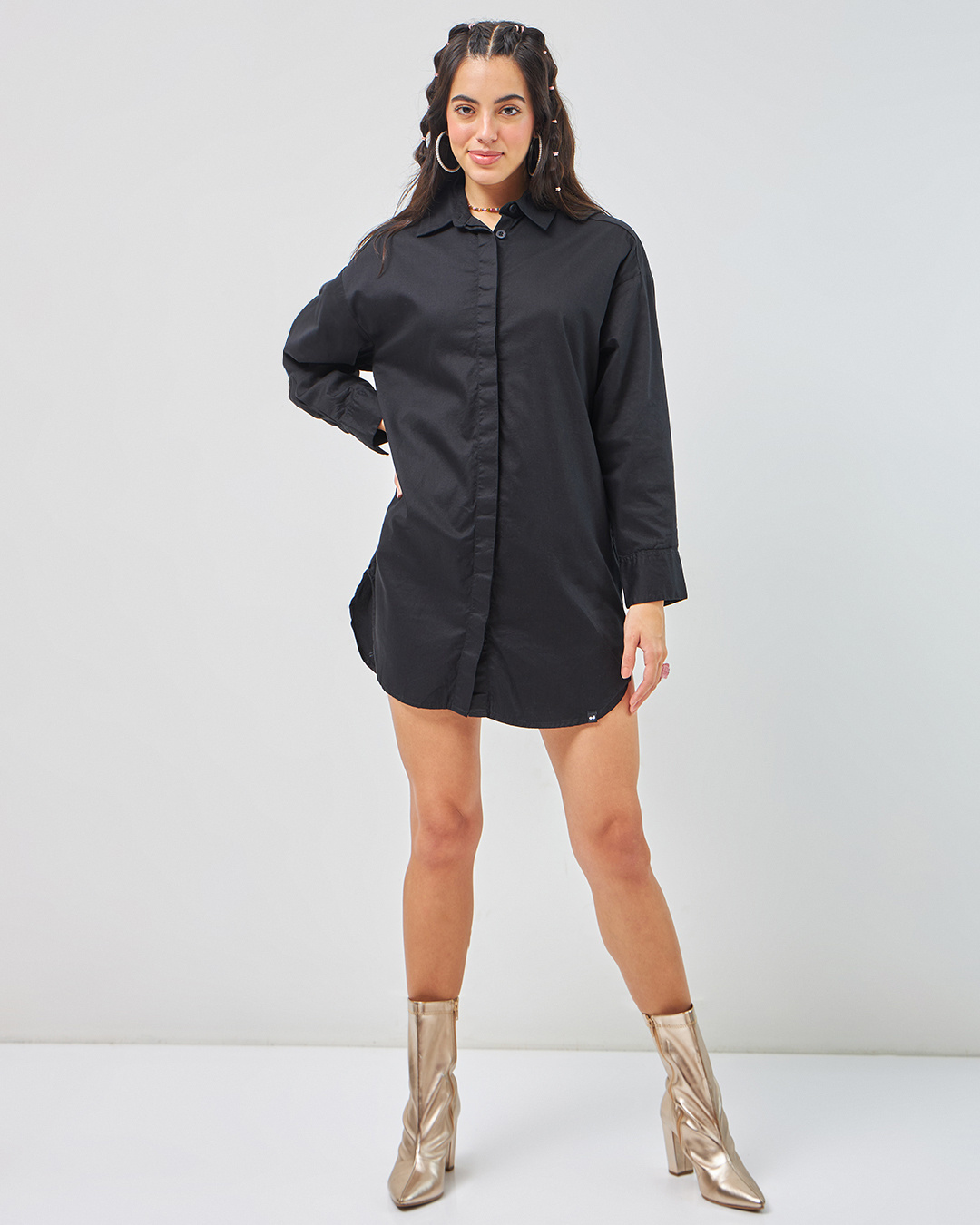 Shop Women's Black Super Loose Fit Shirt Dress-Back