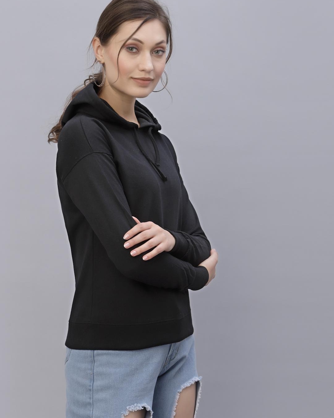 Shop Women's Black Hooded Sweatshirt-Back