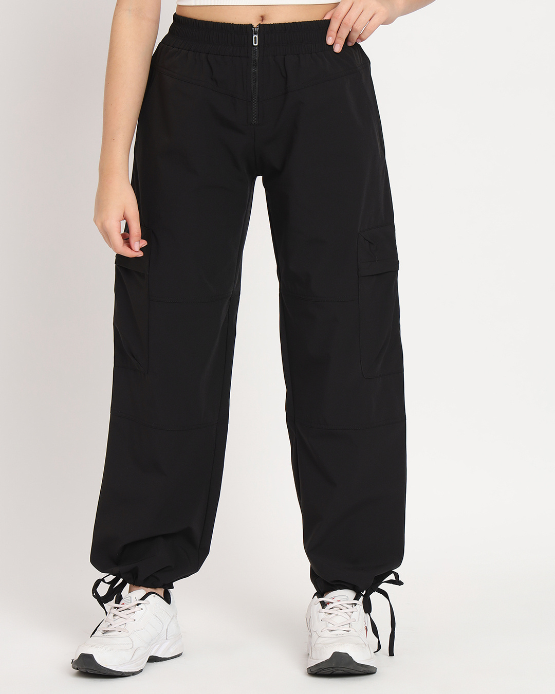 Buy Women's Black Tapered Fit Cargo Parachute Pants Online at Bewakoof