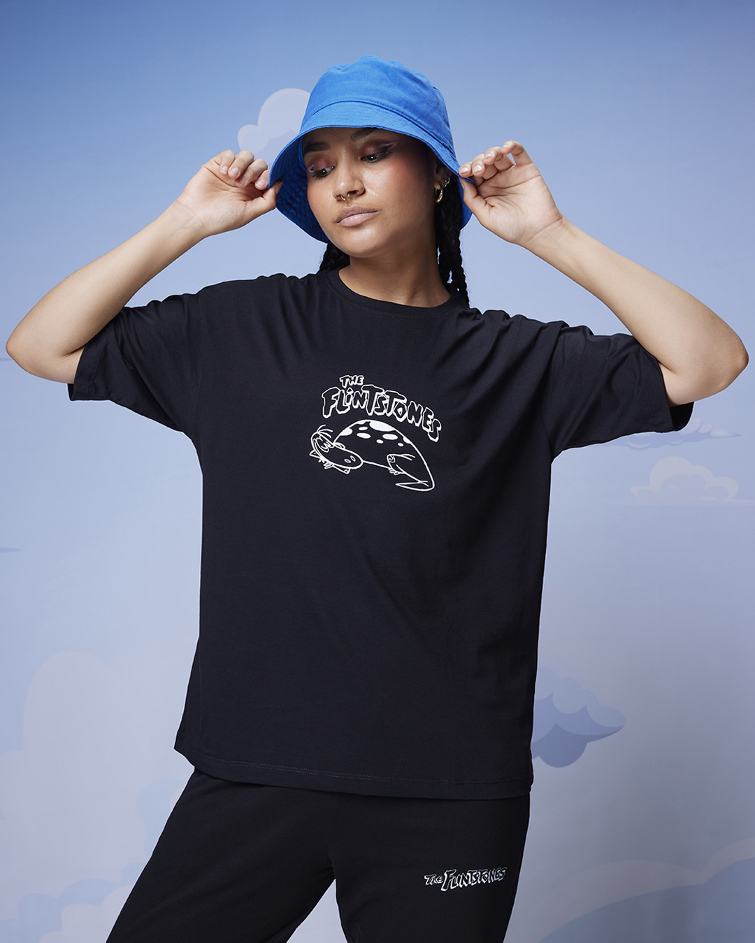 Shop Women's Black The Flintstones Graphic Printed Oversized T-shirt-Back