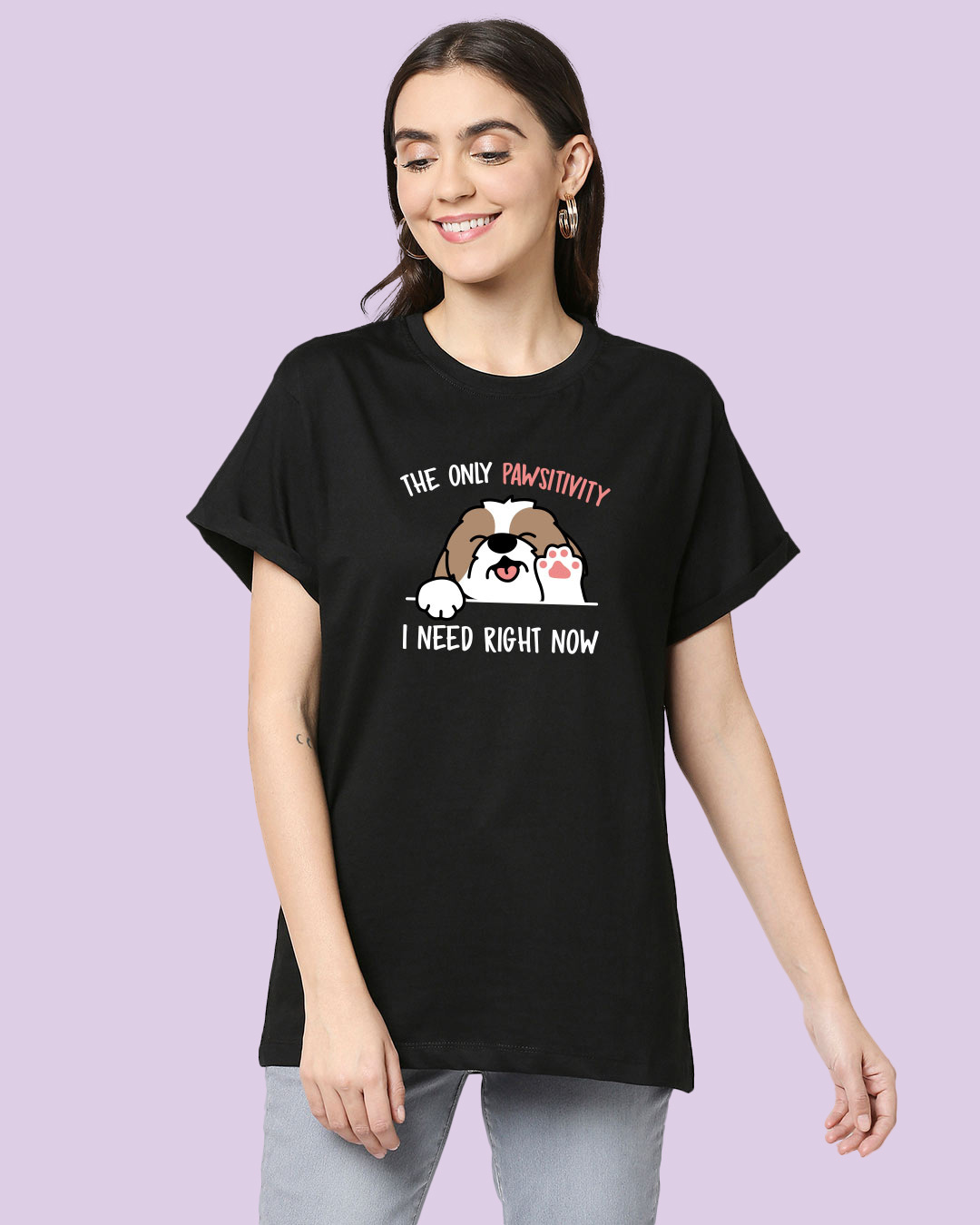 Shop Women's Black The Only Pawsitivity Boyfriend T-shirt-Front