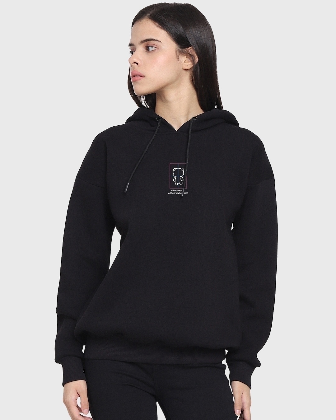 Shop Women's Black The View Graphic Printed Oversized Hoodie-Back