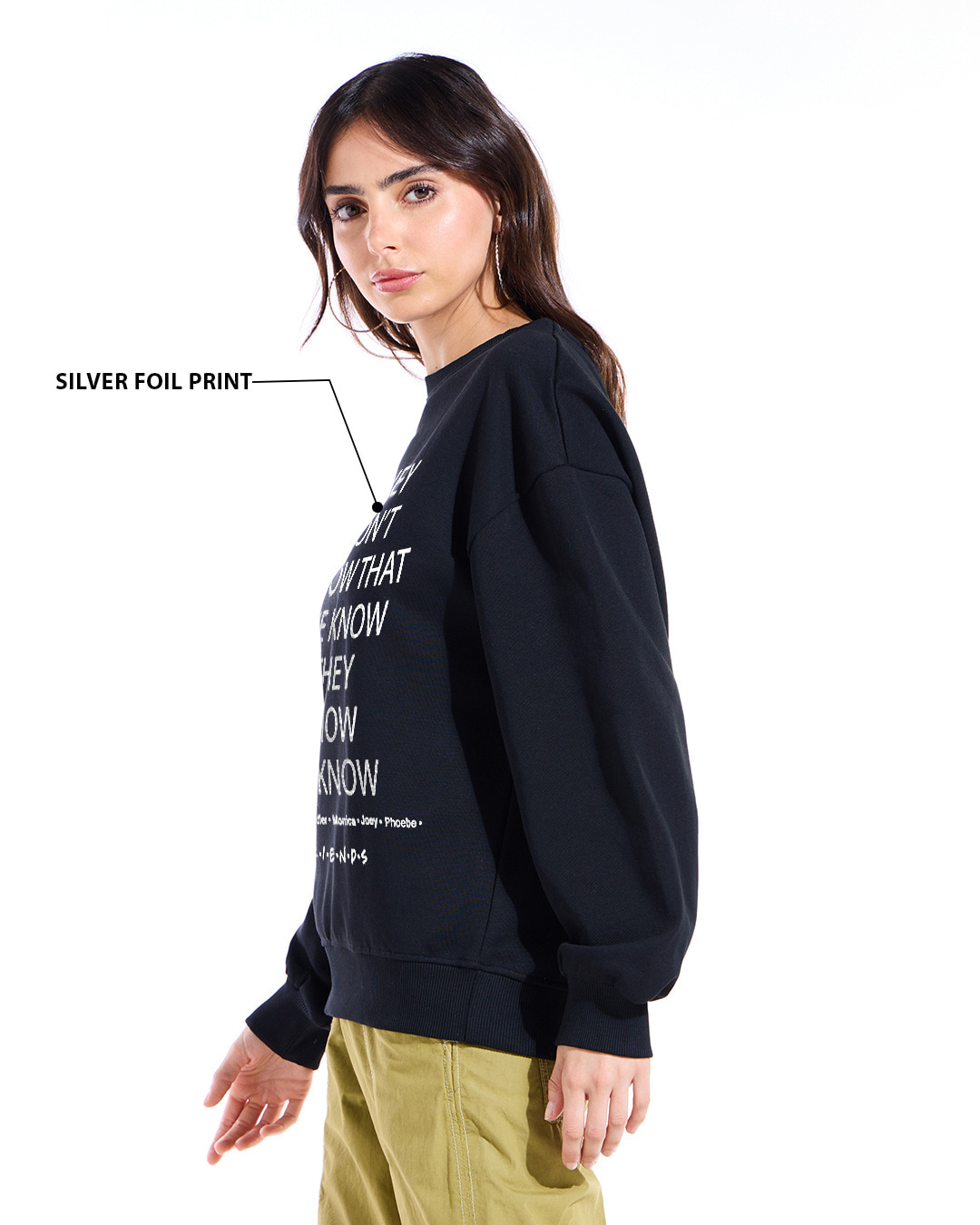 Shop Women's Black They Don't Know Typography Oversized Sweatshirt-Back