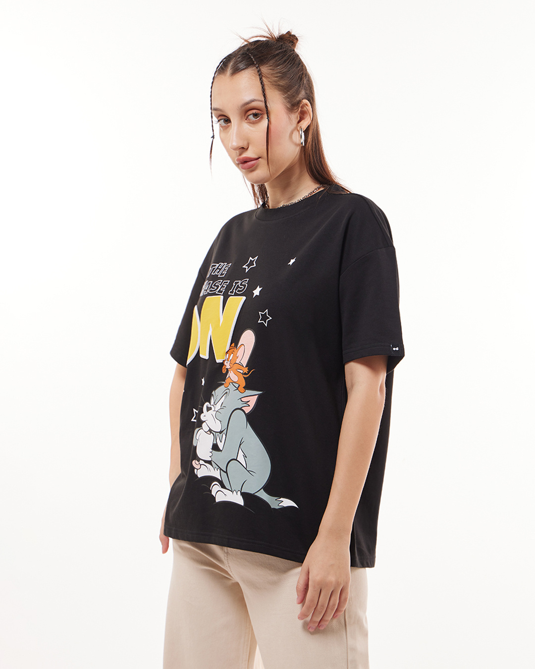 Shop Women's Black Tom & Jerry Graphic Printed Oversized T-shirt-Back