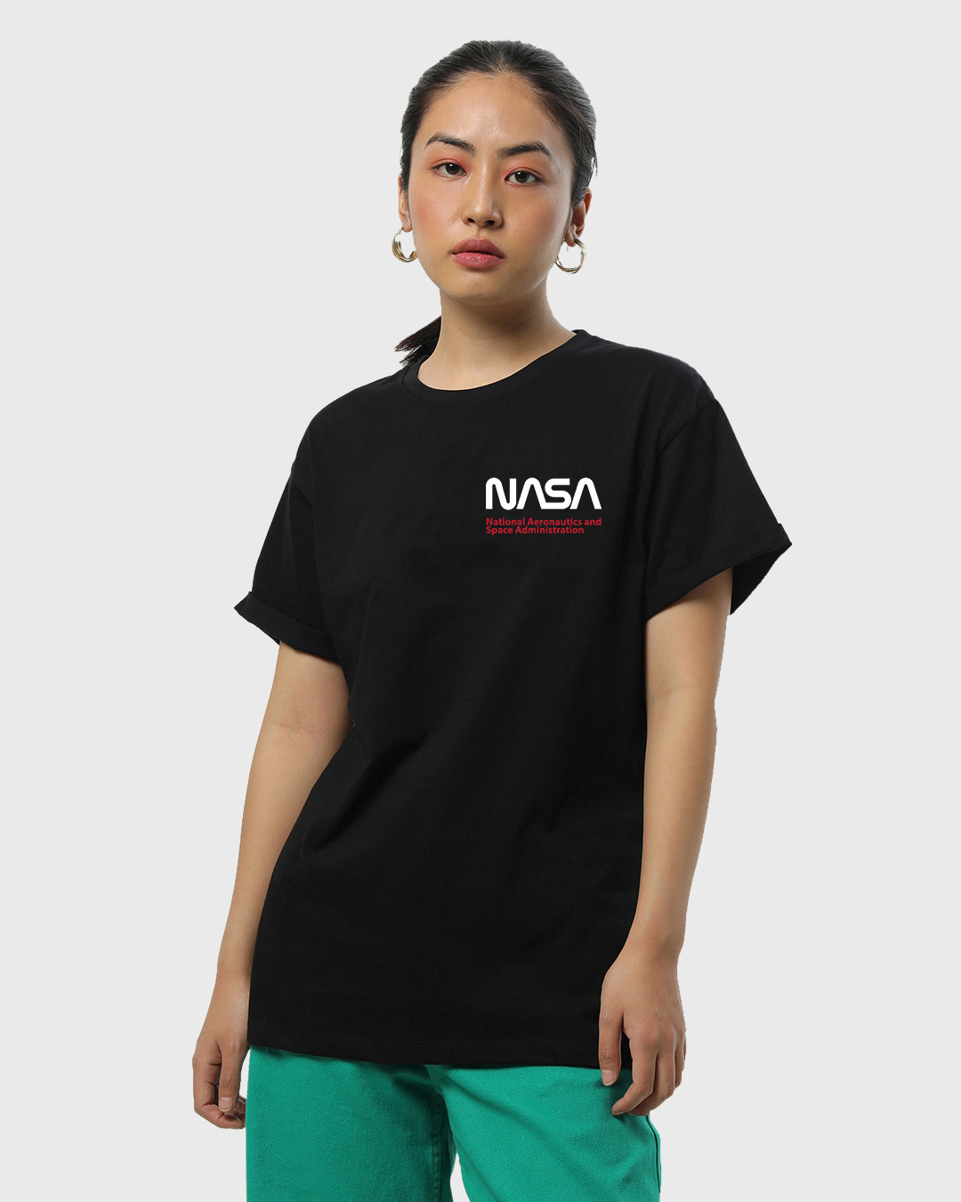 Shop Women's Black Too Alien For Earth Graphic Printed Boyfriend T-shirt-Back