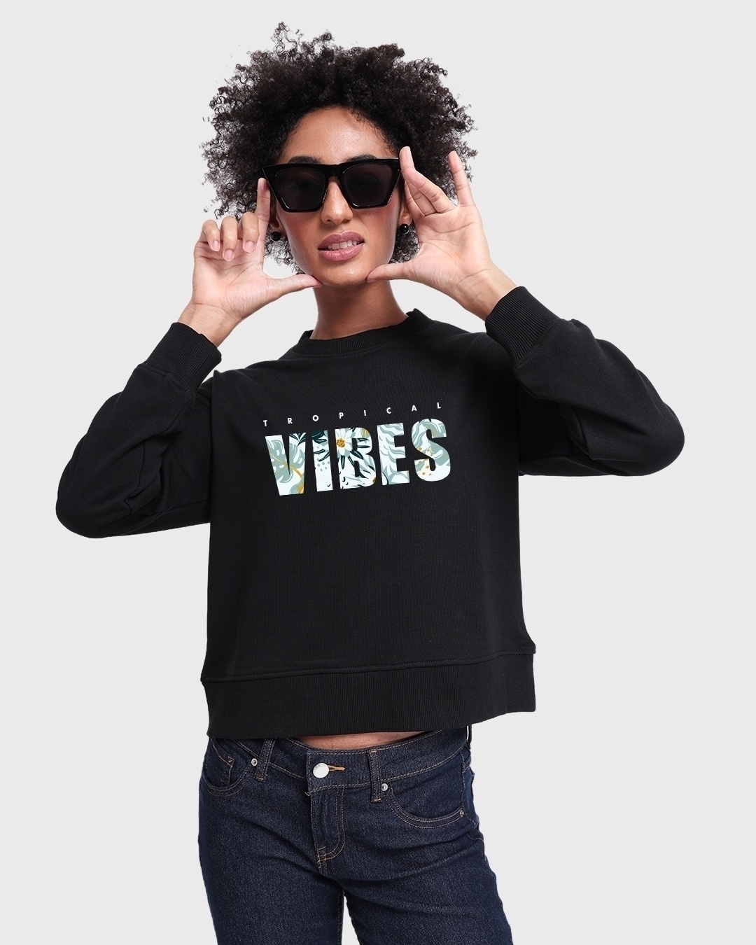Greece Vibe Leaf Print Black Sweatshirt