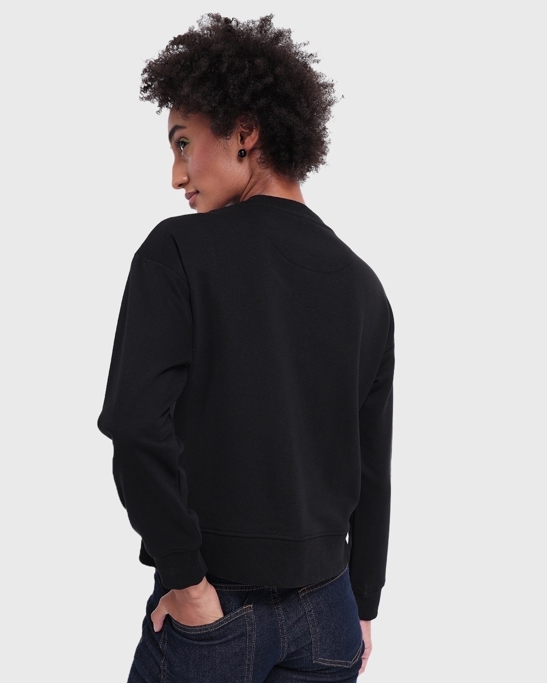 Shop Women's Black Tropical Vibes Typography Oversized Sweatshirt-Back