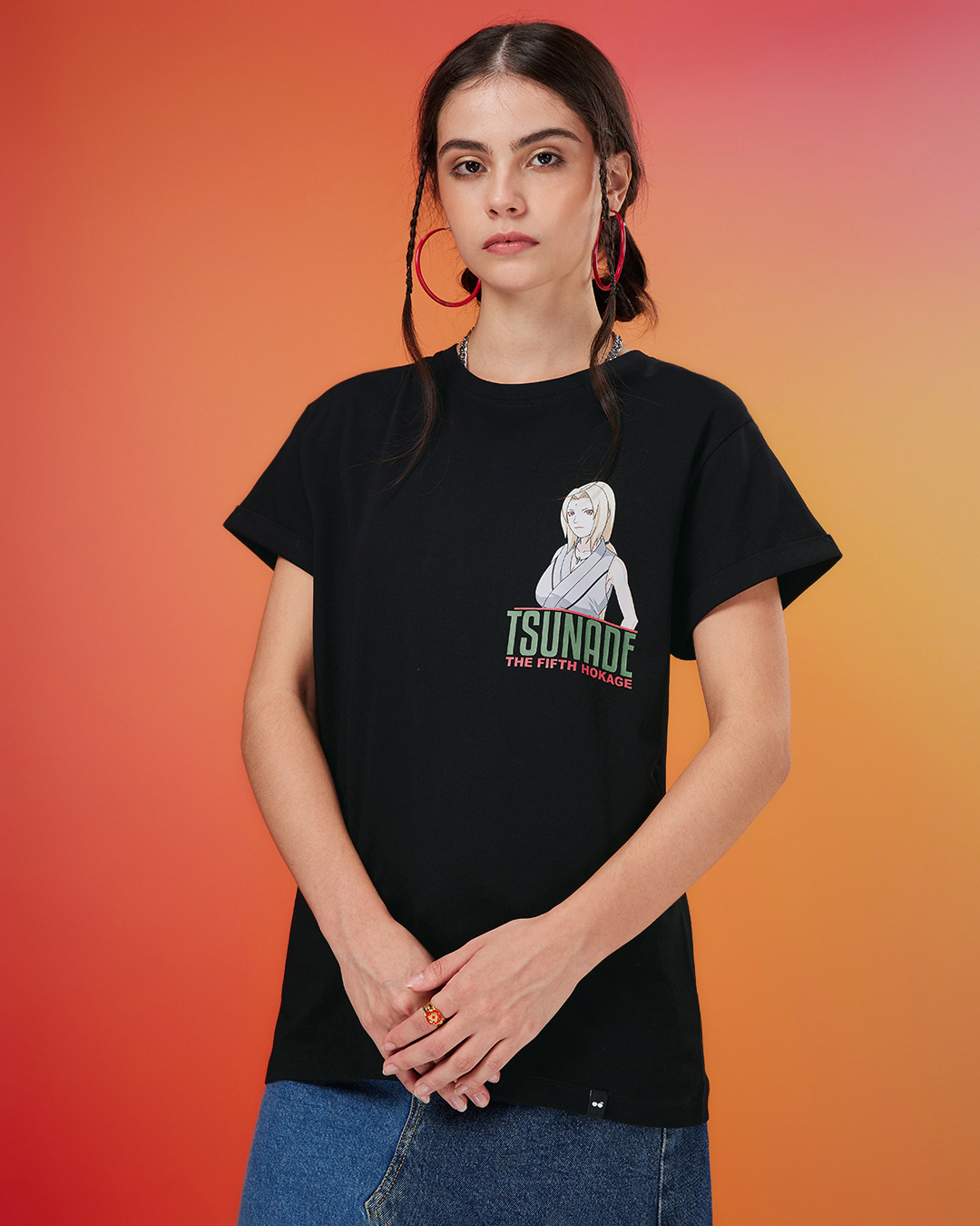 Shop Women's Black Tsunade Graphic Printed Boyfriend T-shirt-Back