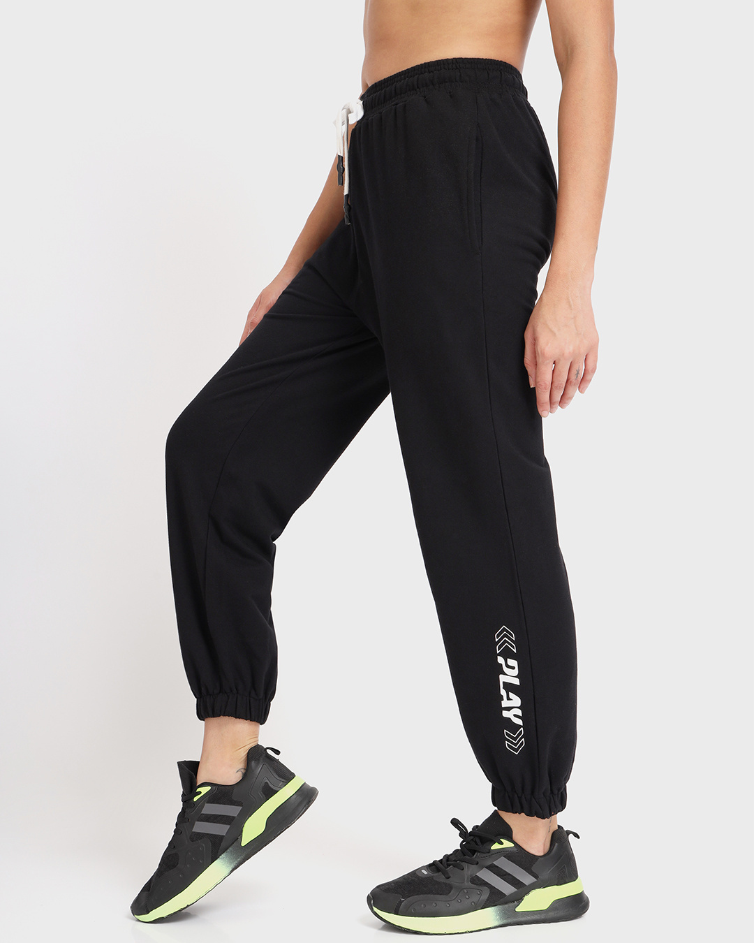 Shop Women's Black Typography Athleisure Joggers-Back