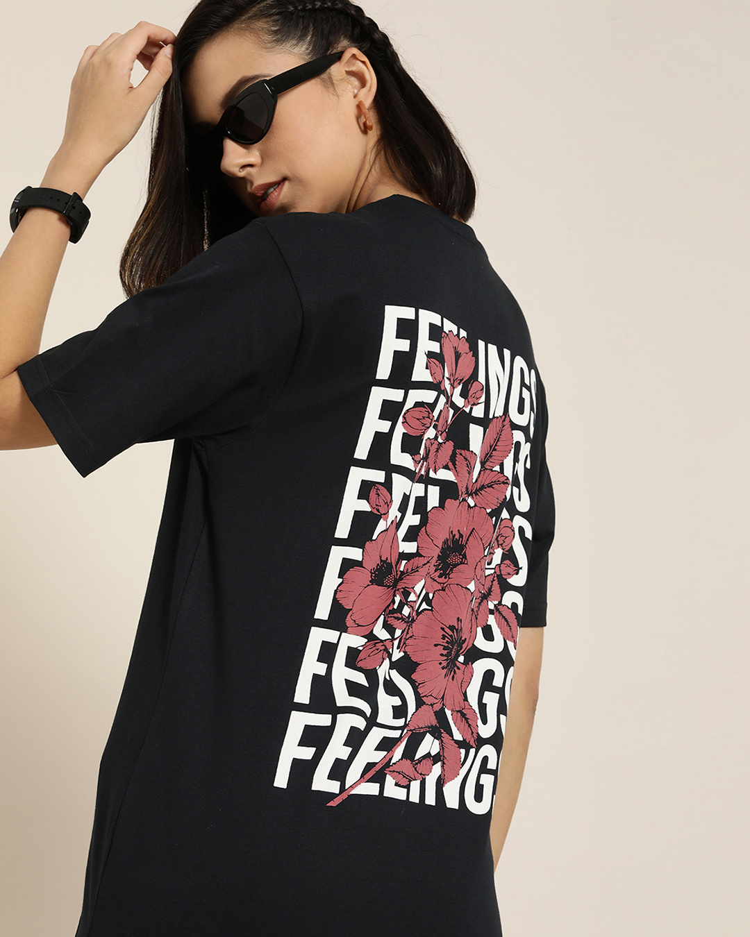 Women's Typography Black Oversized T-Shirt