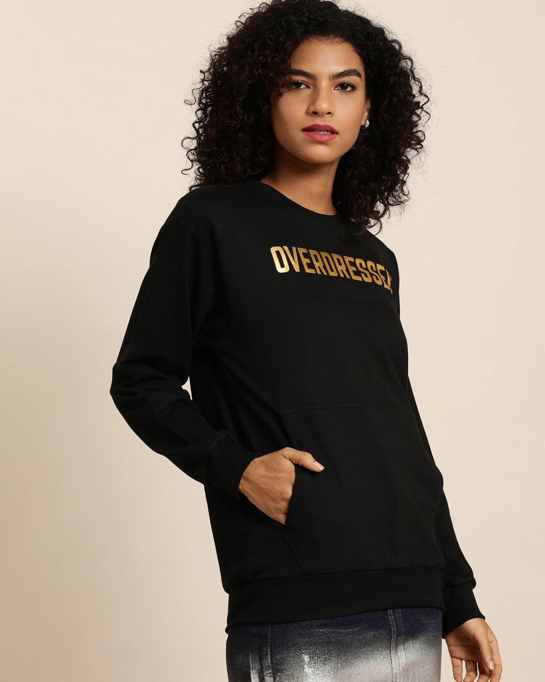 Shop Women's Black Typography Oversized Sweatshirt-Back