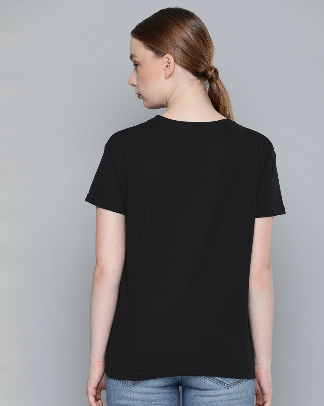 Shop Women's Black Typography T-shirt-Back