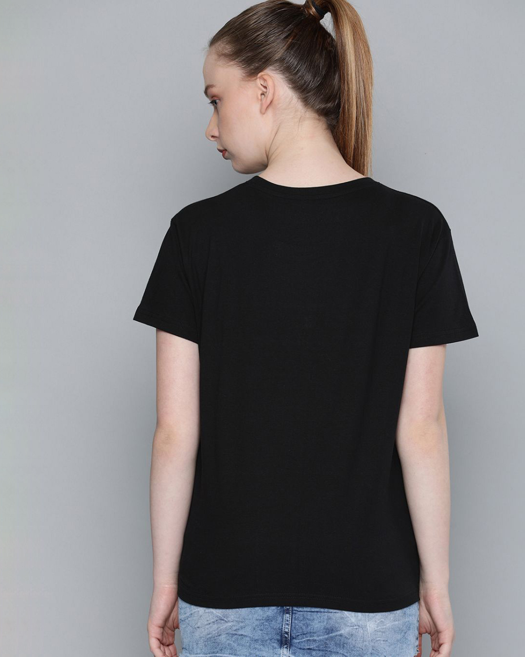 Shop Women's Black Typography T-shirt-Back