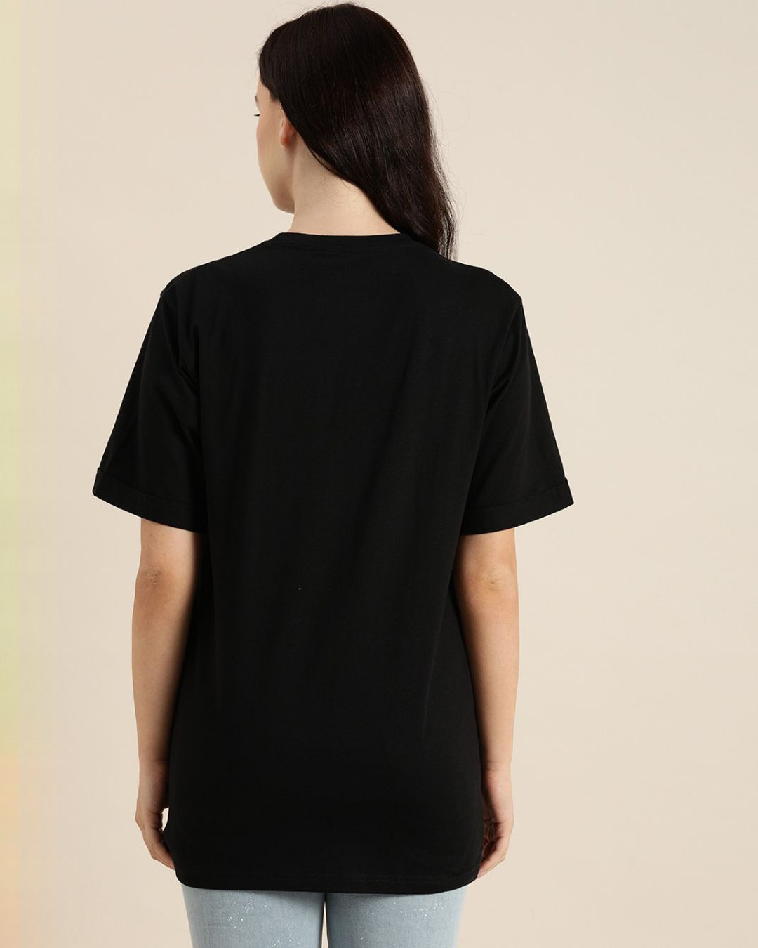 Shop Women's Black Typography T-shirt-Back