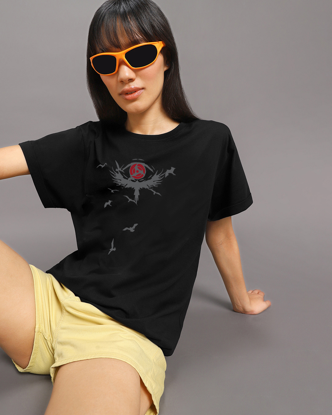 Shop Women's Black Uchiha's Nightmare Graphic Printed Boyfriend T-shirt-Back