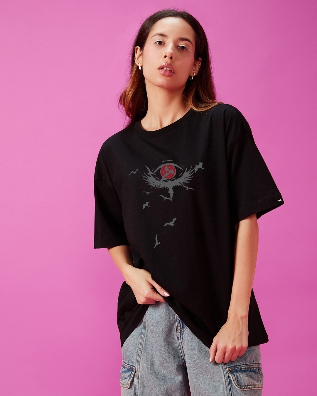 Shop Women's Black Uchiha's Nightmare Graphic Printed Oversized T-shirt-Back
