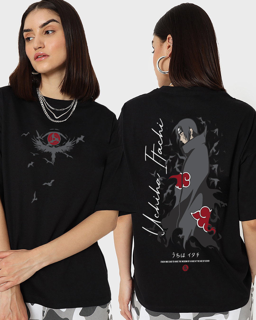 Buy Women's Black Uchiha's Nightmare Graphic Printed Oversized T-shirt ...