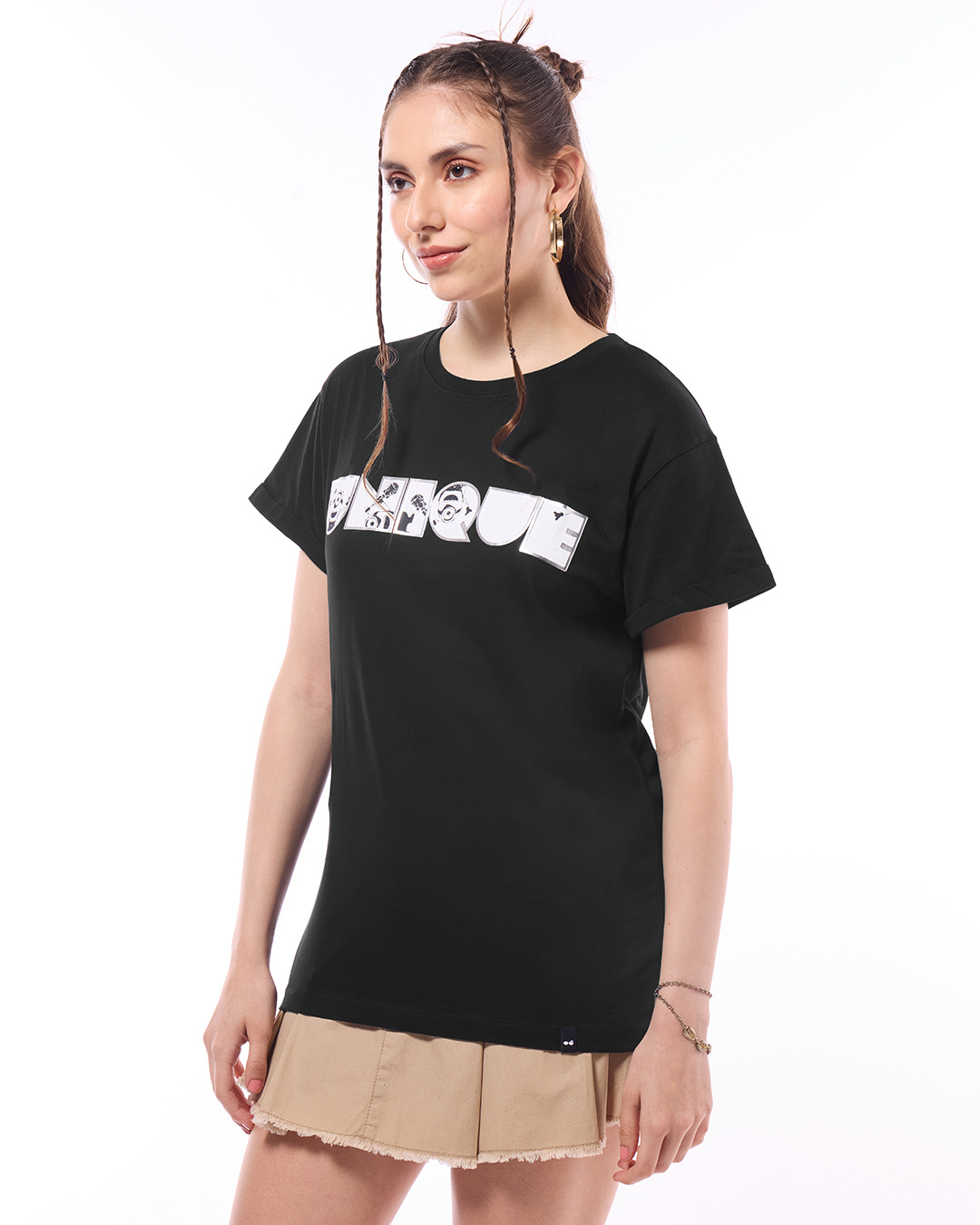 Shop Women's Black Unique Minion Graphic Printed Boyfriend T-shirt-Back