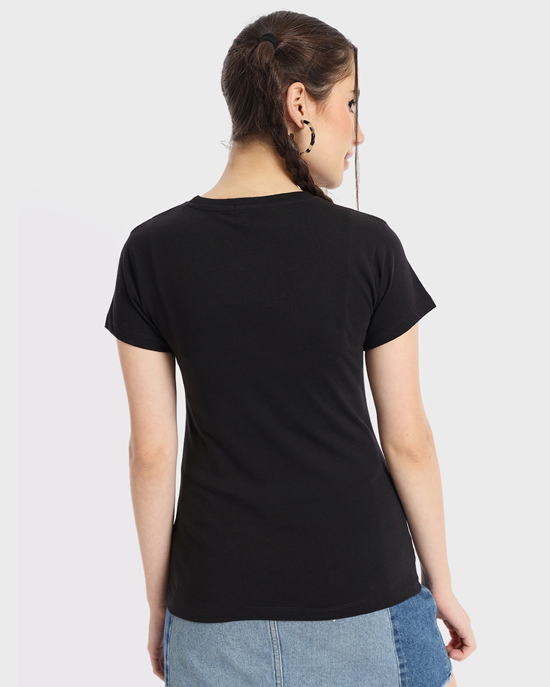 Shop Women's Black Unique Personality Typography T-shirt-Back