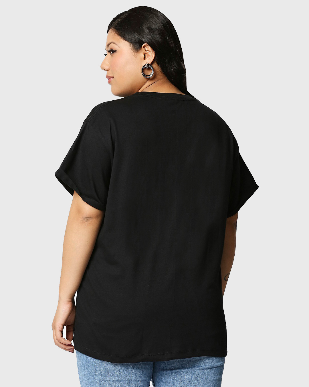 Shop Women's Black Universe Listens Graphic Printed Boyfriend Plus Size T-shirt-Back