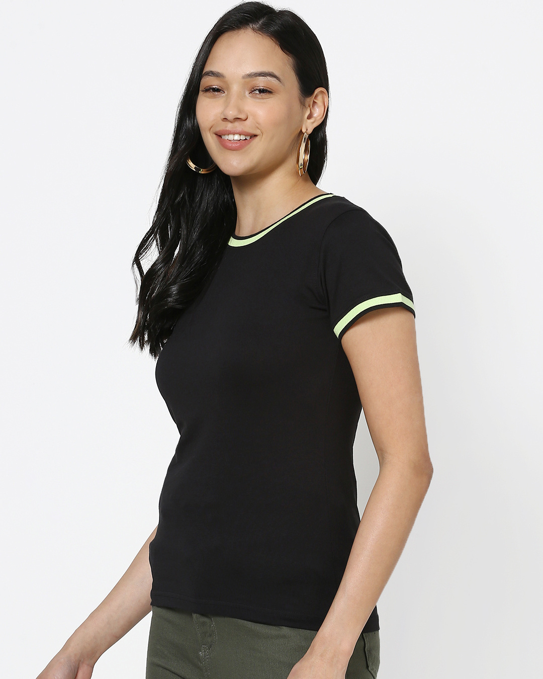 Shop Women's Black Varsity Half Sleeve Round Neck T-shirt-Back