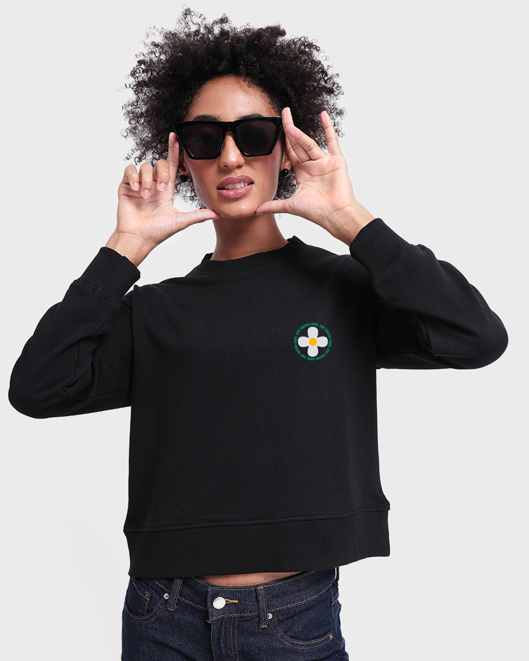 Shop Women's Black Vibin & Thrivin Typography Oversized Sweatshirt-Back
