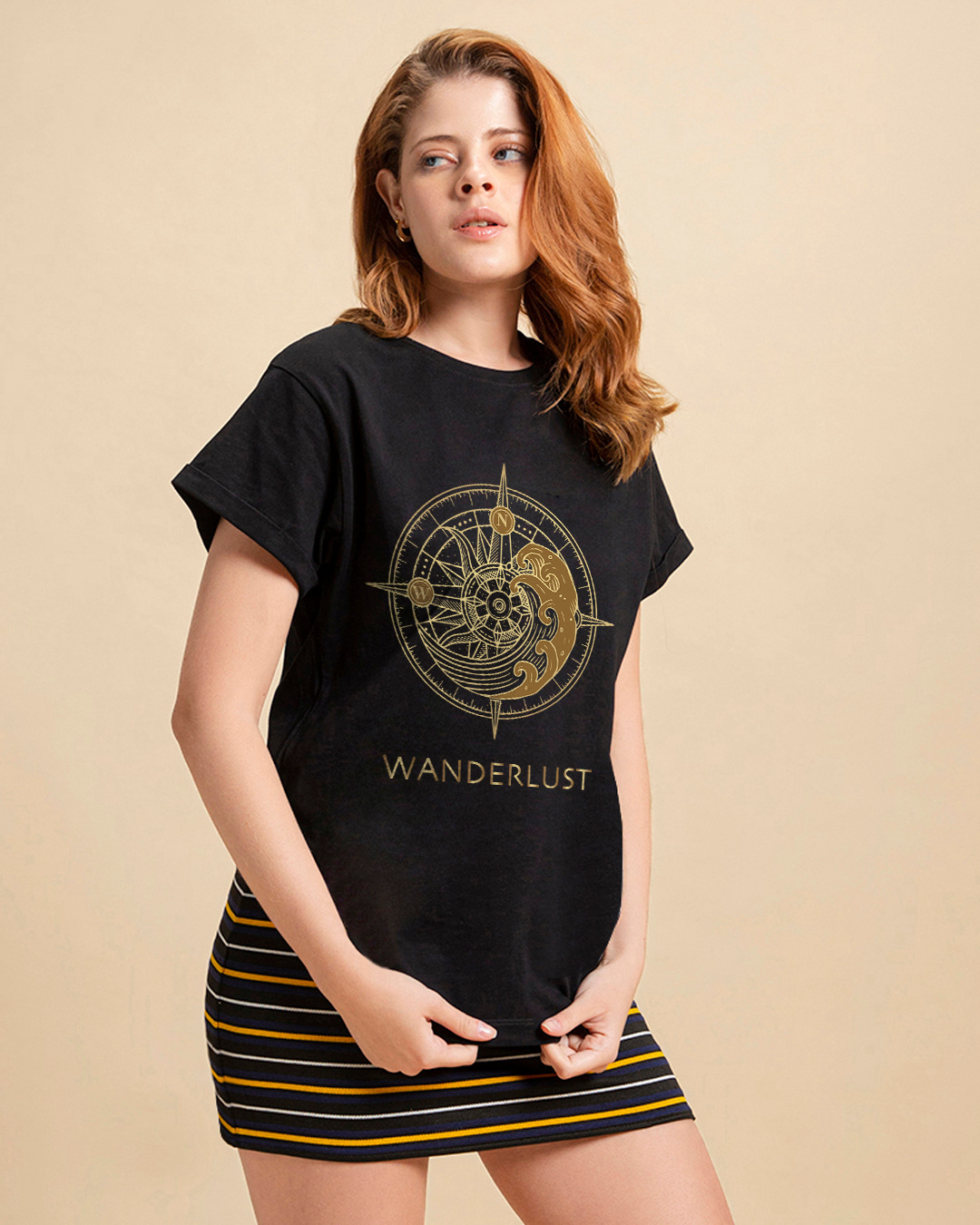 Shop Women's Black Wanderlust Graphic Printed Boyfriend T-shirt-Back
