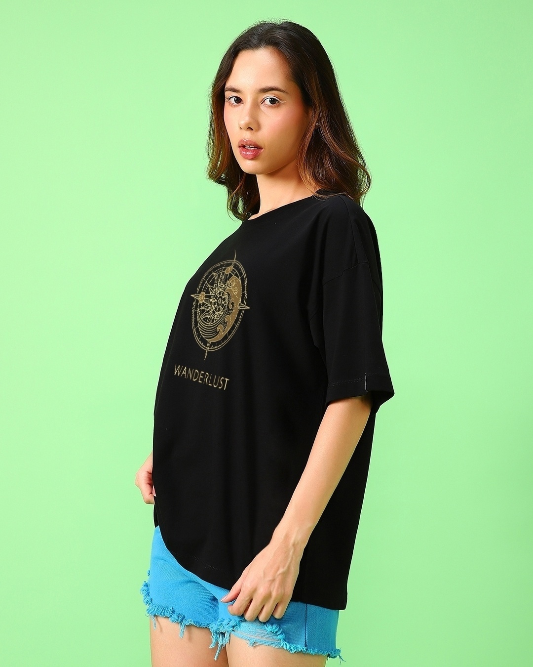 Shop Women's Black Wanderlust Printed Oversized T-shirt-Back