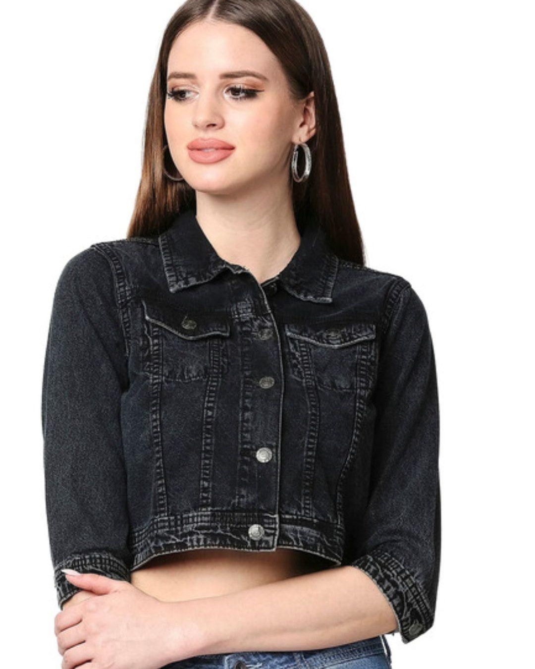 Buy Women's Black Washed Denim Crop Jacket for Women Black Online at ...