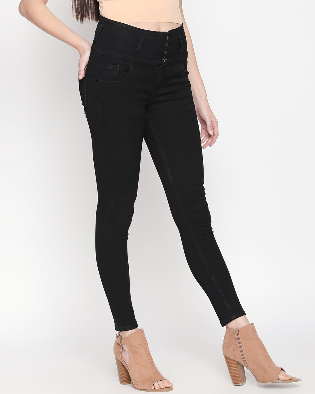 Shop Women's Black Washed Slim Fit High Waist Jeans-Back