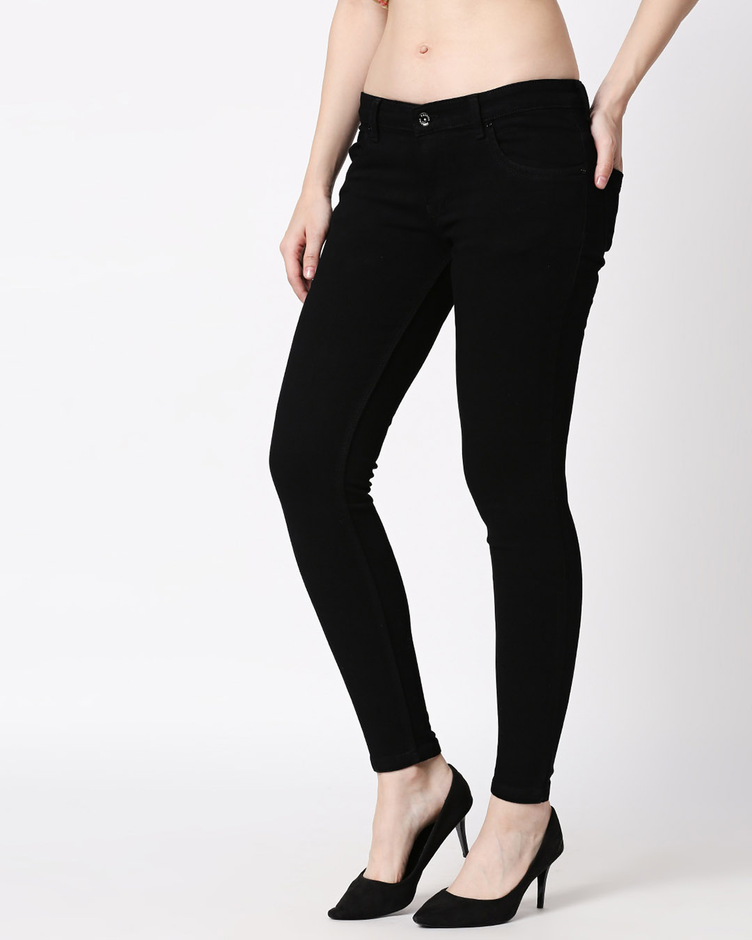 Shop Women's Black Washed Slim Fit Mid Waist Jeans-Back