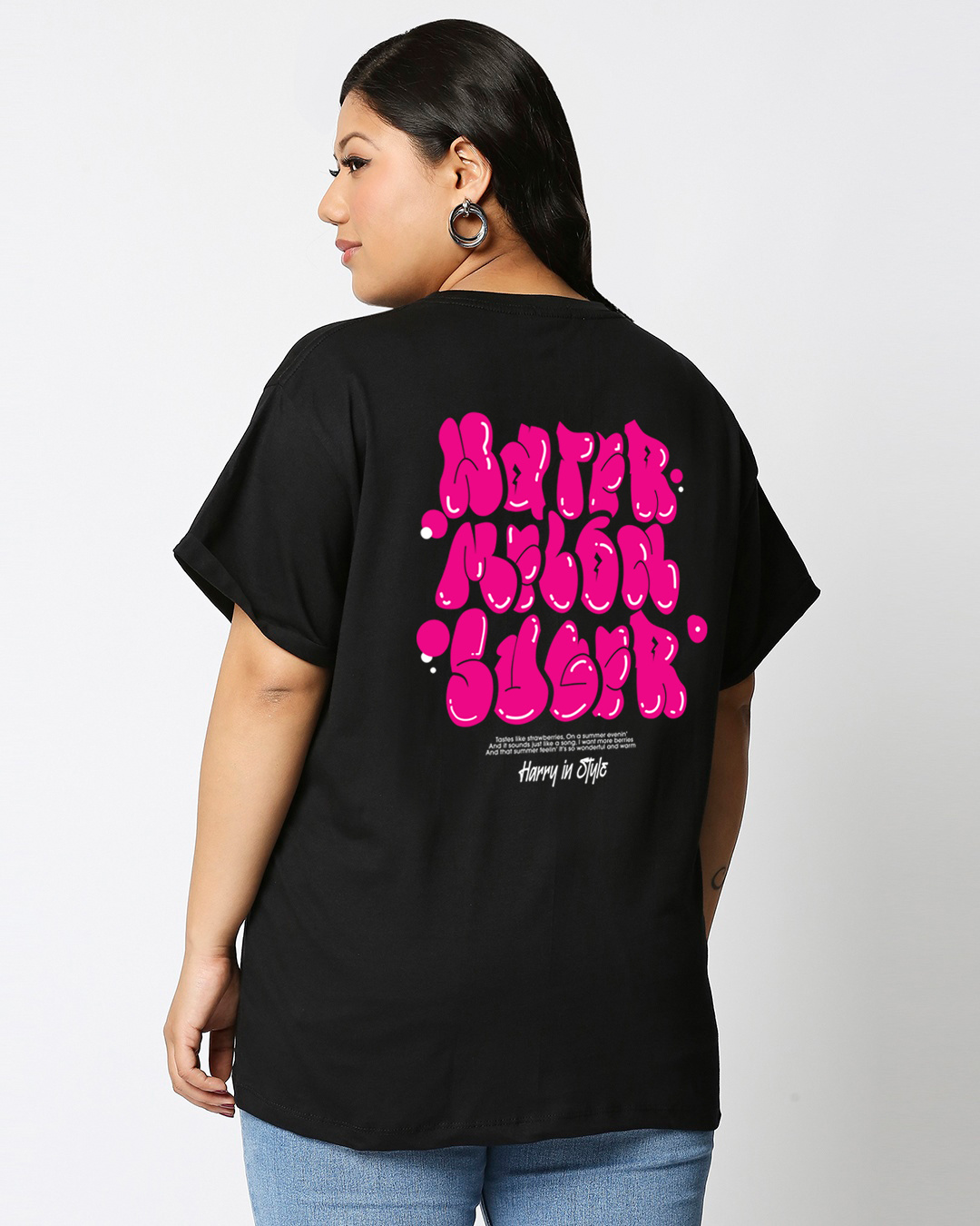 Shop Women's Black Watermelon Sugar Graphic Printed Boyfriend Plus Size T-shirt-Back