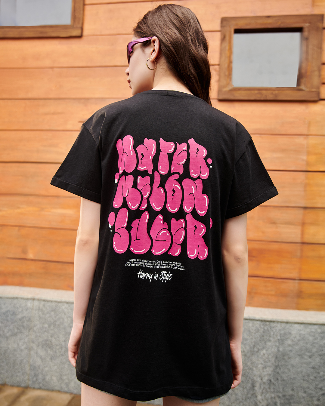 Shop Women's Black Watermelon Sugar Graphic Printed Boyfriend T-shirt-Back