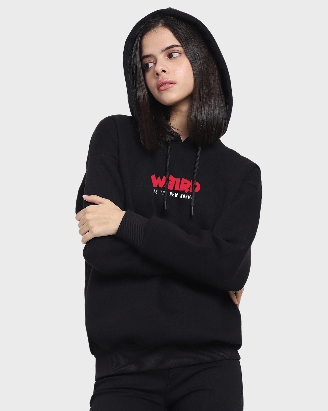 Shop Women's Black Weird T&J Graphic Printed Oversized Hoodie-Back