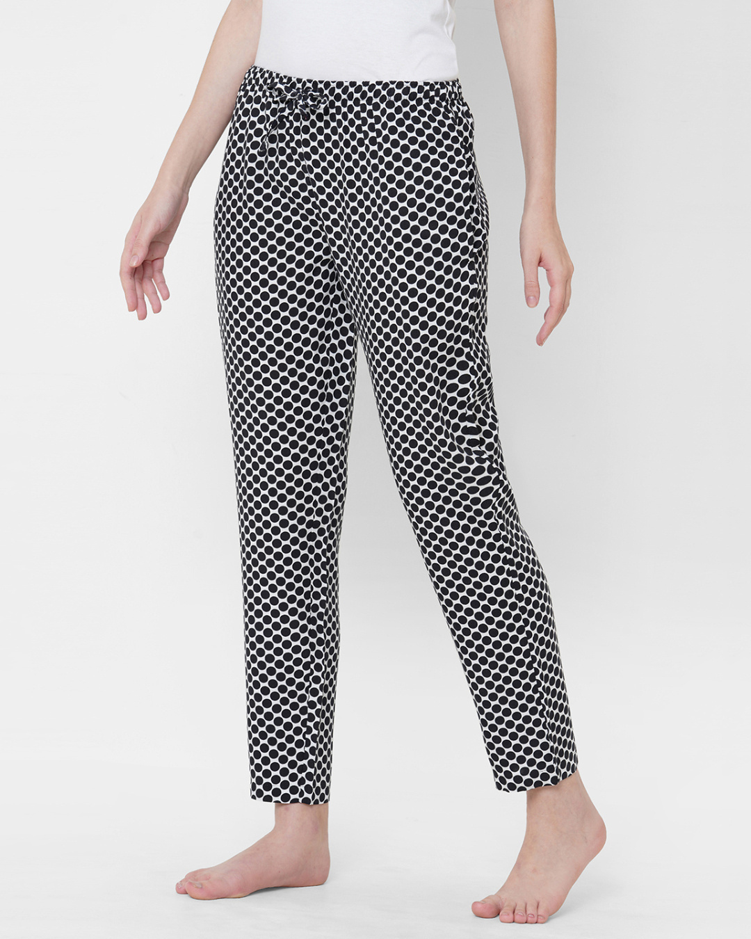 Shop Women's Black & White All Over Polka Printed Lounge Pants-Back
