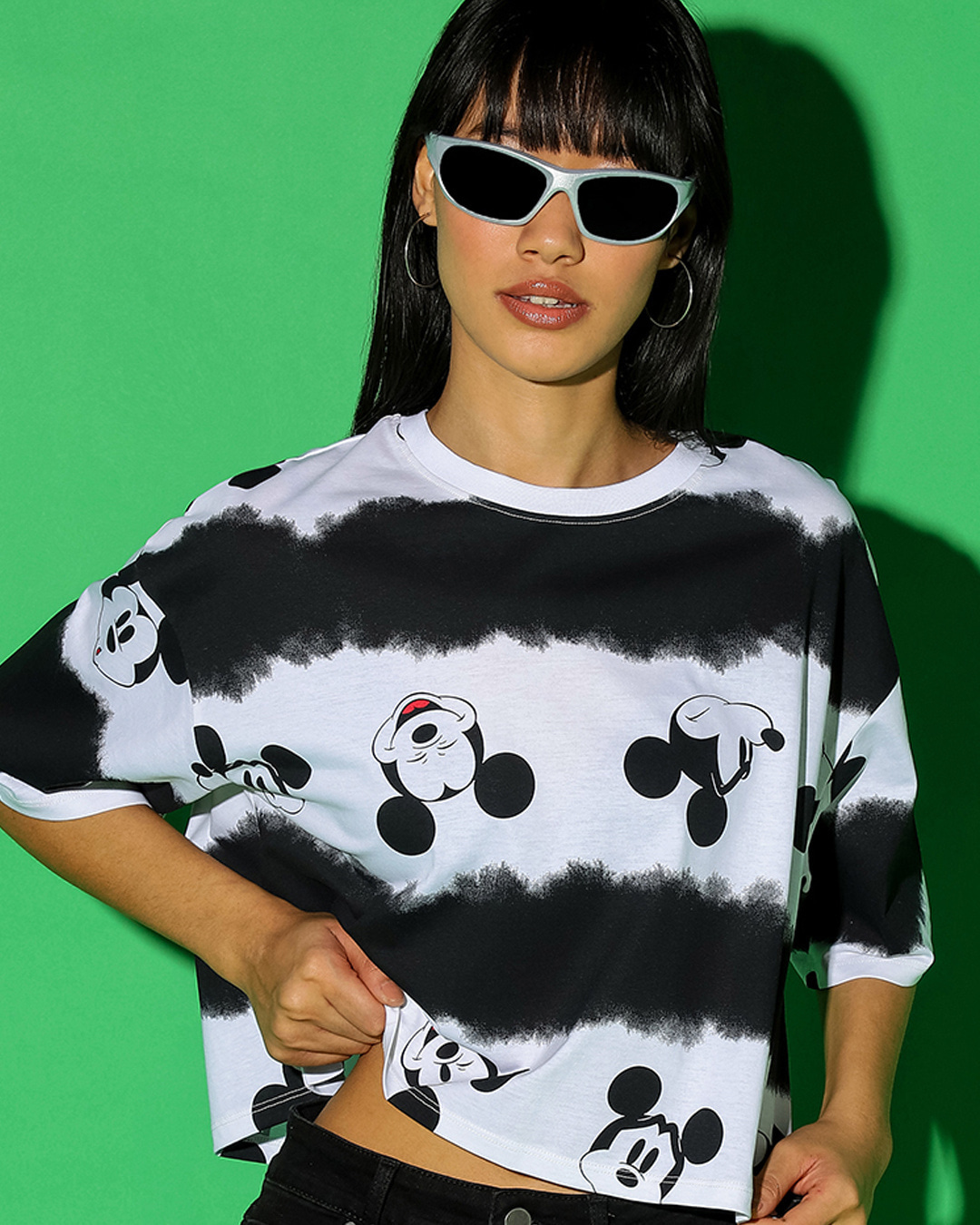 Buy Women's Black & White All Over Printed Oversized Short Top Online ...