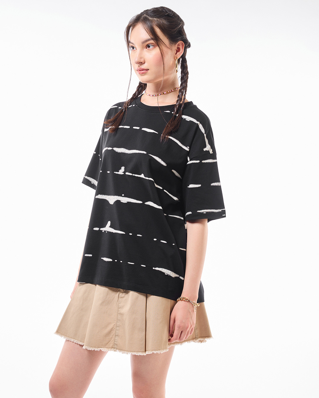 Shop Women's Black & White All Over Printed Oversized T-shirt-Back