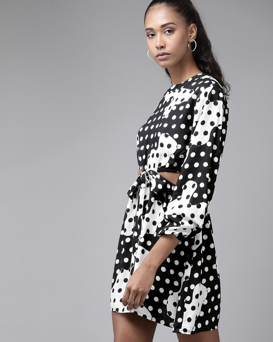 Shop Women's Black & White Polka Printed Dress-Back