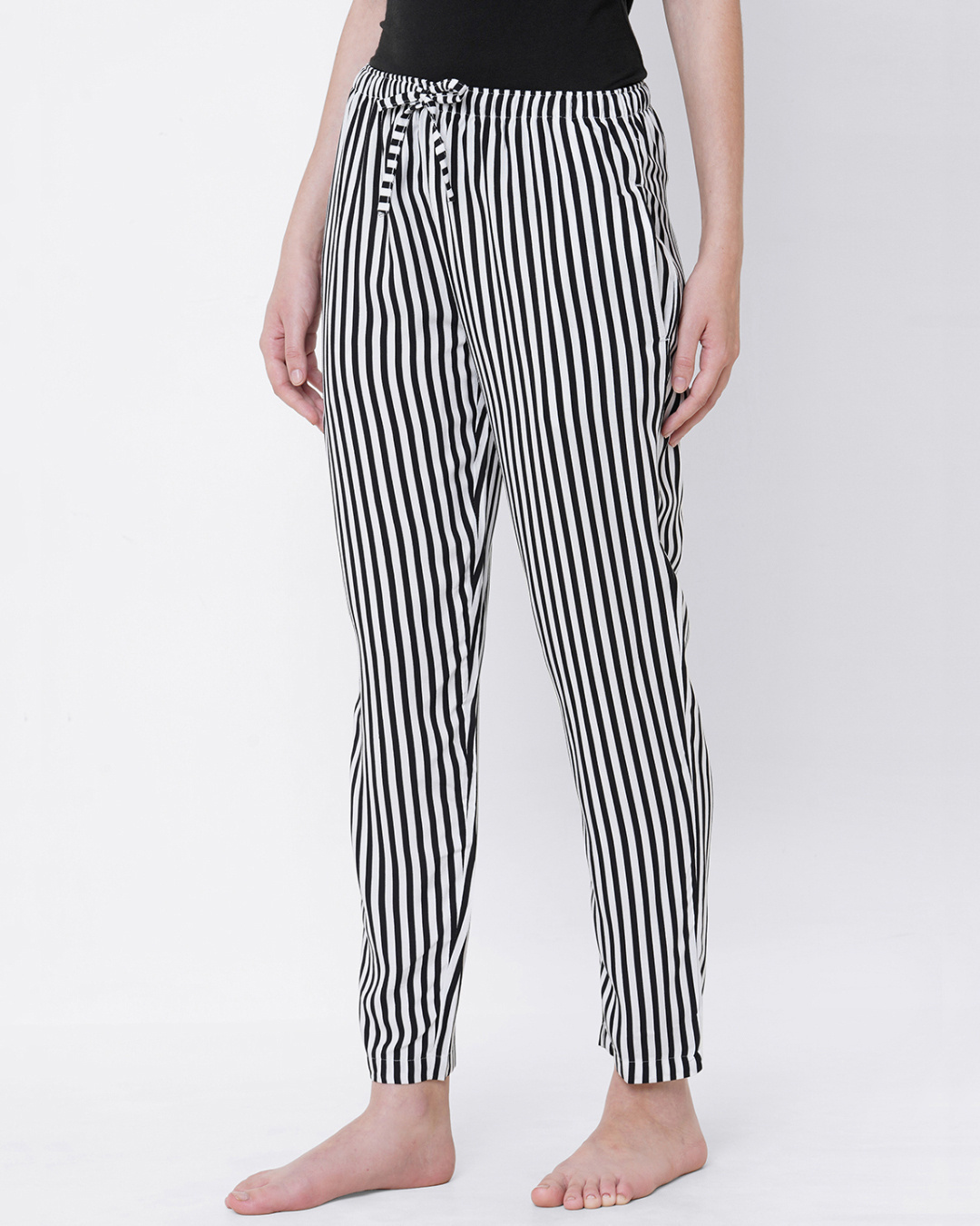 Shop Women's Black & White Striped Lounge Pants-Back