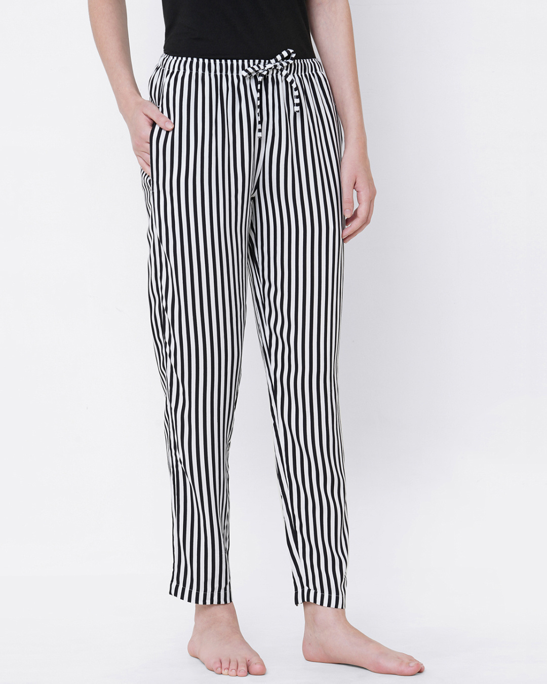 Trousers with side stripes  BlackWhite  Ladies  HM IN