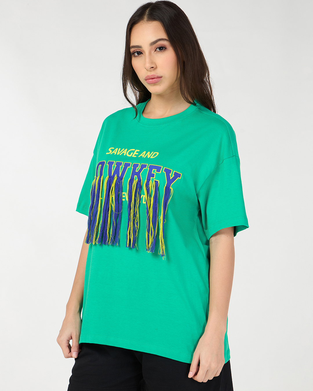 Shop Women's Blarney Green Embellished Oversized T-shirt-Back