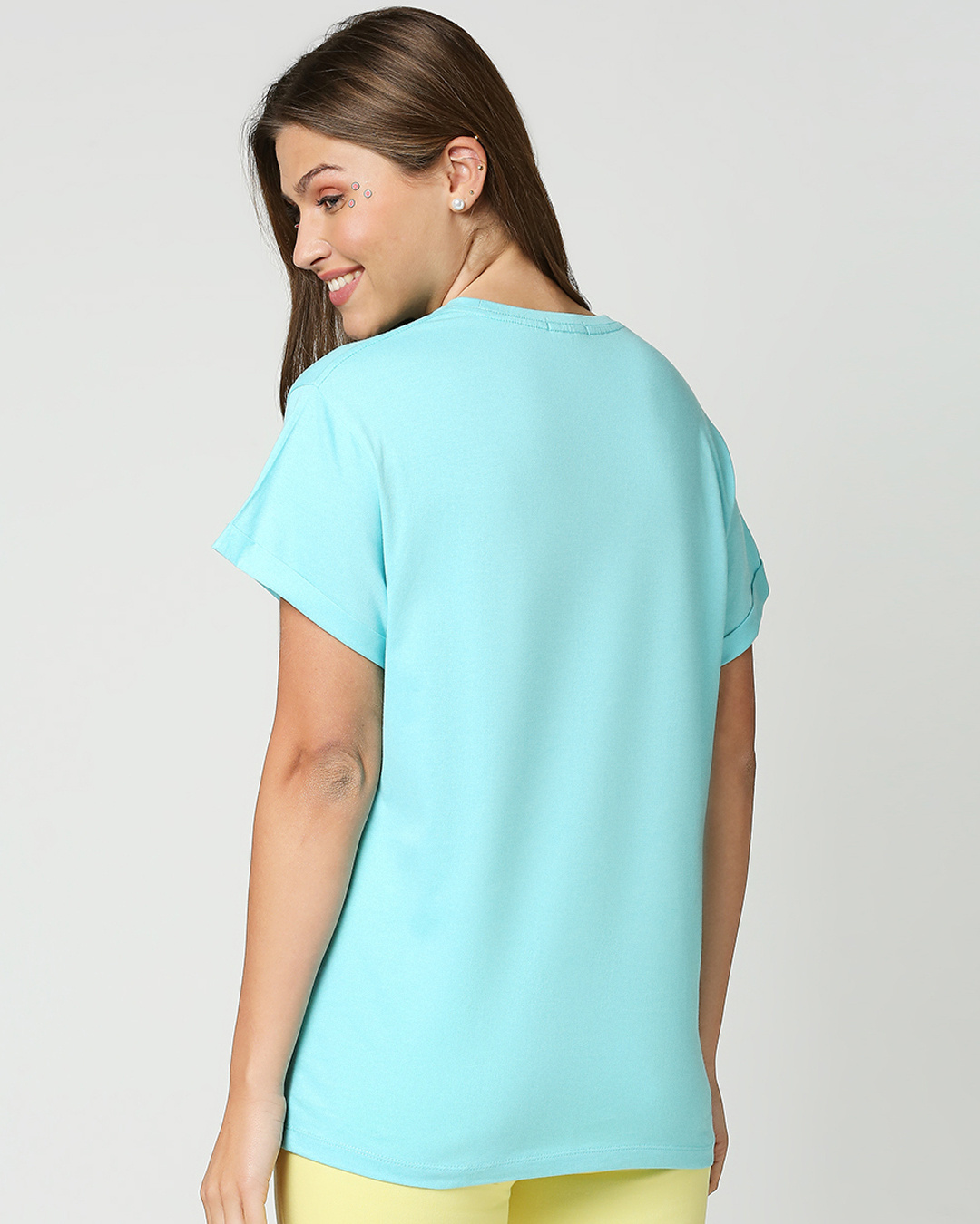 Shop Women's Blue 100% Cute Graphic Printed Boyfriend T-shirt-Back