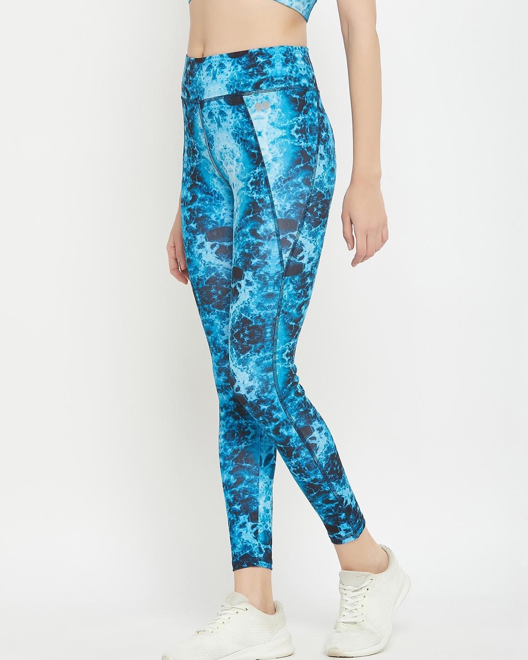 Shop Women's Blue Abstract Printed Slim Fit Activewear Tights-Back