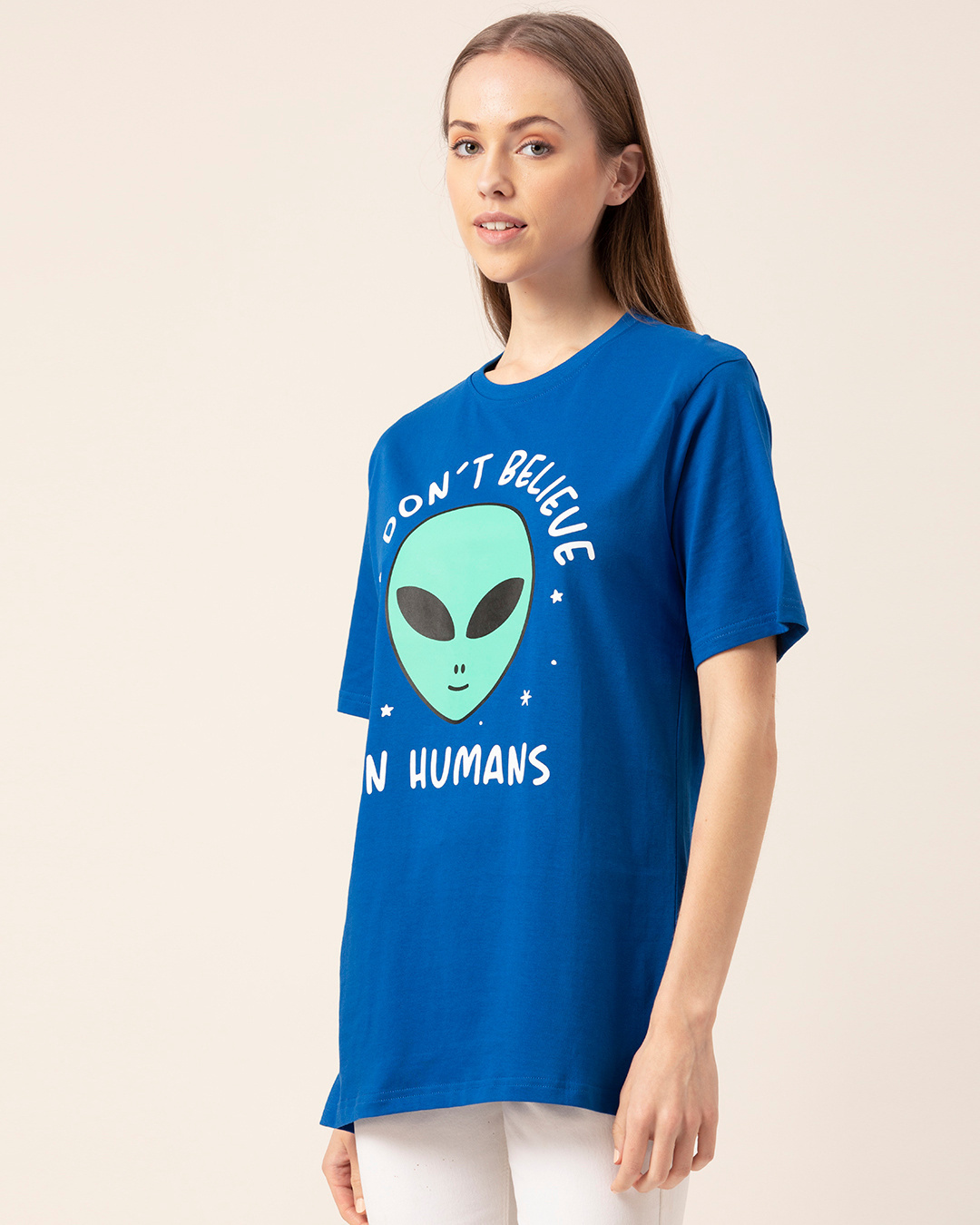 Shop Women's Blue Alien Printed Oversized T-shirt-Back