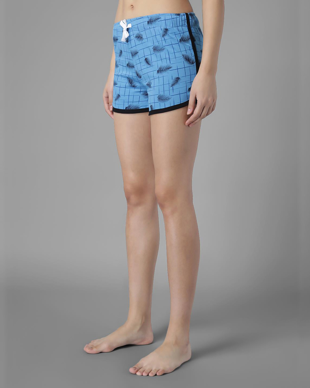 Shop Women's Blue All Over Feather Printed Lounge Shorts-Back