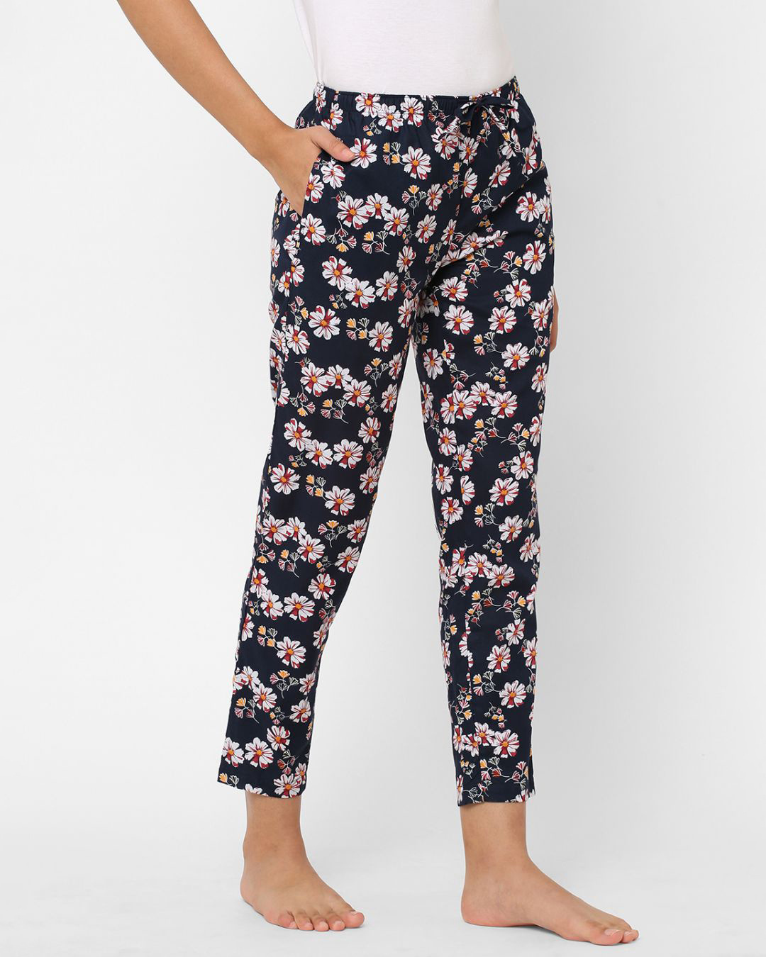 Shop Women's Blue All Over Floral Printed Cotton Lounge Pants-Back